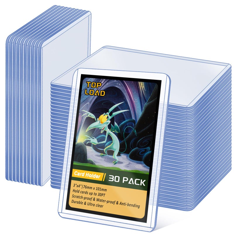 Maileto 30 Pack Top Loads for Cards 3""x4"" Hard Plastic Card Sleeves Baseball Card Protectors Hard Plastic Sports Card Holder for Trading Cards, Baseball Cards, Game Cards - Image 1